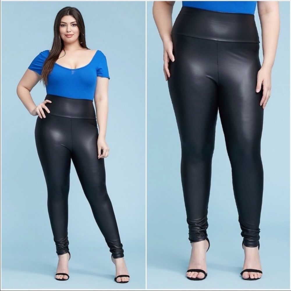 #59 High Waisted Faux Leather Leggings- Plus Size LAST ONE - Picture 2 of 4
